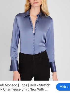 Club Monaco Dusty Blue Silk-Blend Button Front Shirt